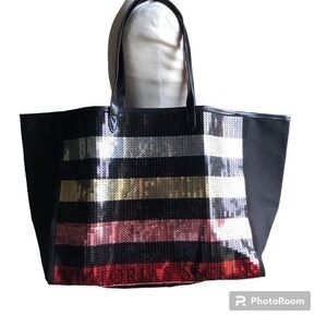 Victoria’s Secret black striped sequin tote bag